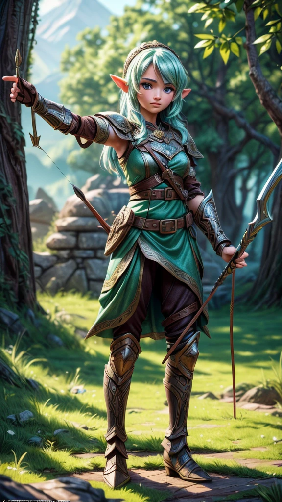 a detailed fantasy elf archer unit, drawing bow and arrow, highly detailed, intricate fantasy environment, cinematic lighting, dramatic poses, vibrant colors, epic fantasy, intricate character design, complex armor and weapons, (best quality,4k,8k,highres,masterpiece:1.2),ultra-detailed,(realistic,photorealistic,photo-realistic:1.37),concept art,digital painting