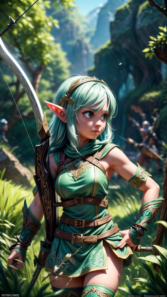 a detailed fantasy elf archer unit, drawing bow and arrow, highly detailed, intricate fantasy environment, cinematic lighting, dramatic poses, vibrant colors, epic fantasy, intricate character design, complex armor and weapons, (best quality,4k,8k,highres,masterpiece:1.2),ultra-detailed,(realistic,photorealistic,photo-realistic:1.37),concept art,digital painting