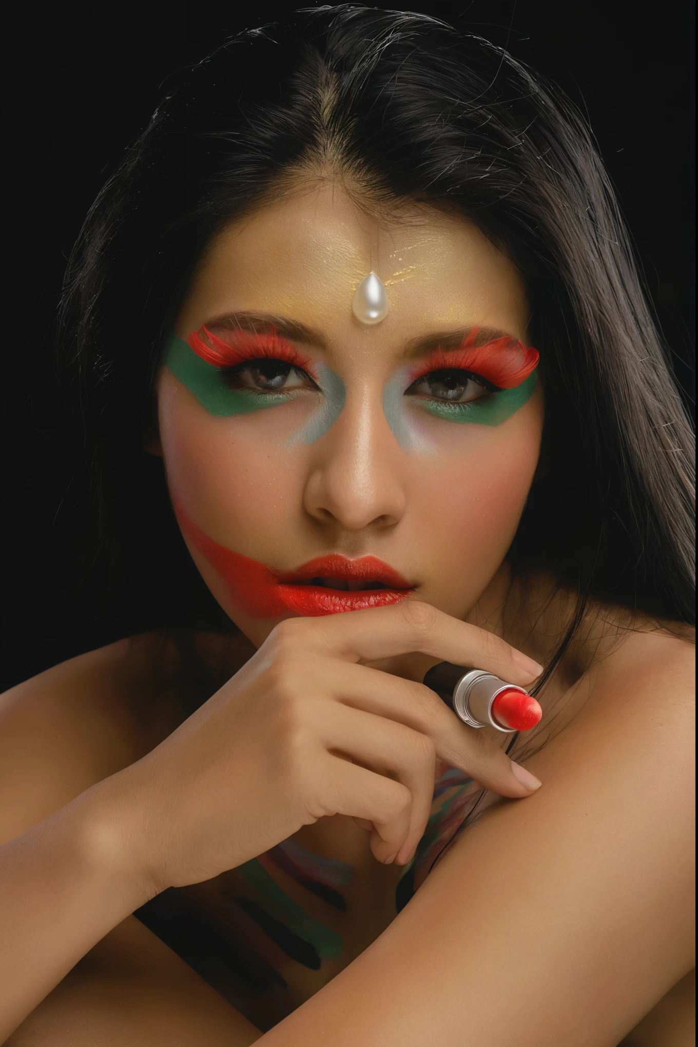 Close-up shot of a MagMix Girl's face showcasing her realistic skin texture with subtle makeup, focusing on her natural beauty with well-defined eyebrows and soft, neutral eyeshadow