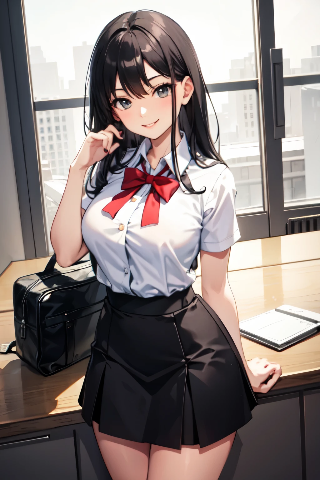 high school girl,Black Hair,Lewd,smile