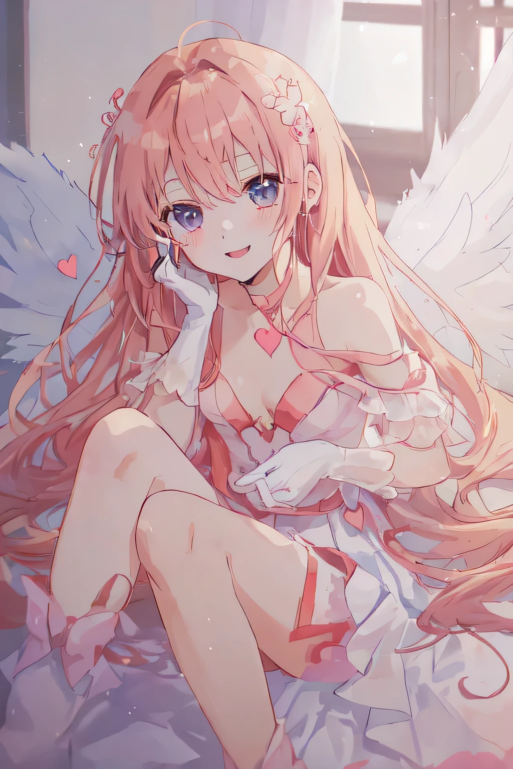1_girl, (anime, kawai:2), (masterpeice, best_quality, clean, dreamy:1.5), (cute, cute_smile, young:1.5), (delicate, beautiful, thin:1.5), (girlfriend, angel:1.8), (green_eyes, simple_eyes:1.5) (long_hair, blond_hair, wearing_pink_dress, pink_angel_wings, sexy_gloves:1.5), extremely_delicate, (love_magic, love_spell:1.5), (age_size_fits_body), (small_thighs:1.3), (breasts), (eye_level:1.3), (heart_magic, love:1.5), (seductive, charming, sdeductive_gaze:1.8)