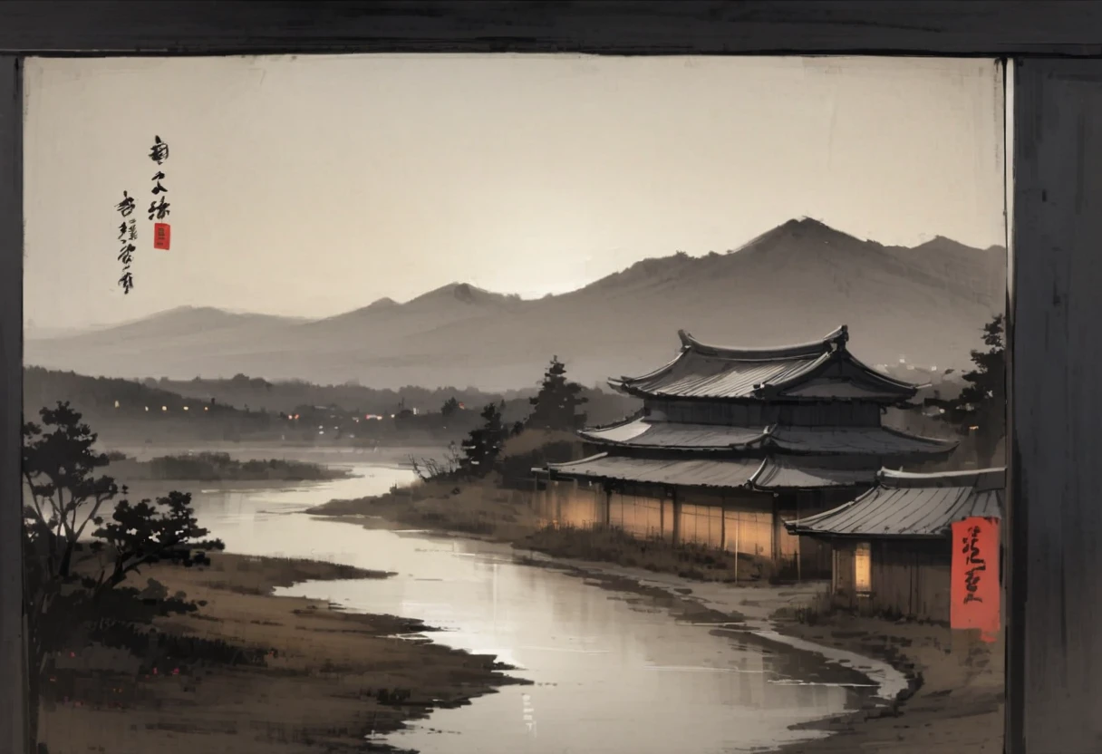 Haunted House、exterior、background、Large building、landscape、Pitch black、Late Night、Japanese style、countryside、Quiet、old、Shoji screen