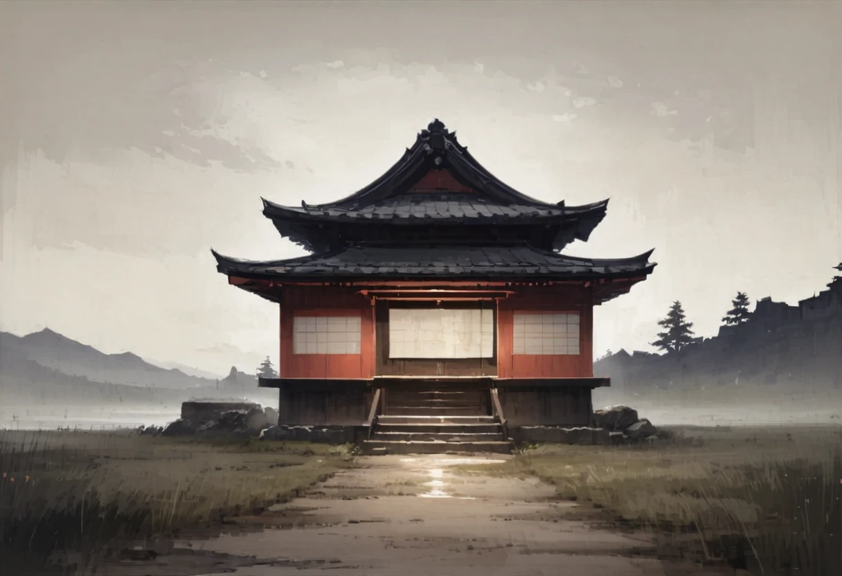 Haunted House、exterior、background、Large building、landscape、Pitch black、Late Night、Japanese style、countryside、Quiet、old、Shoji screen