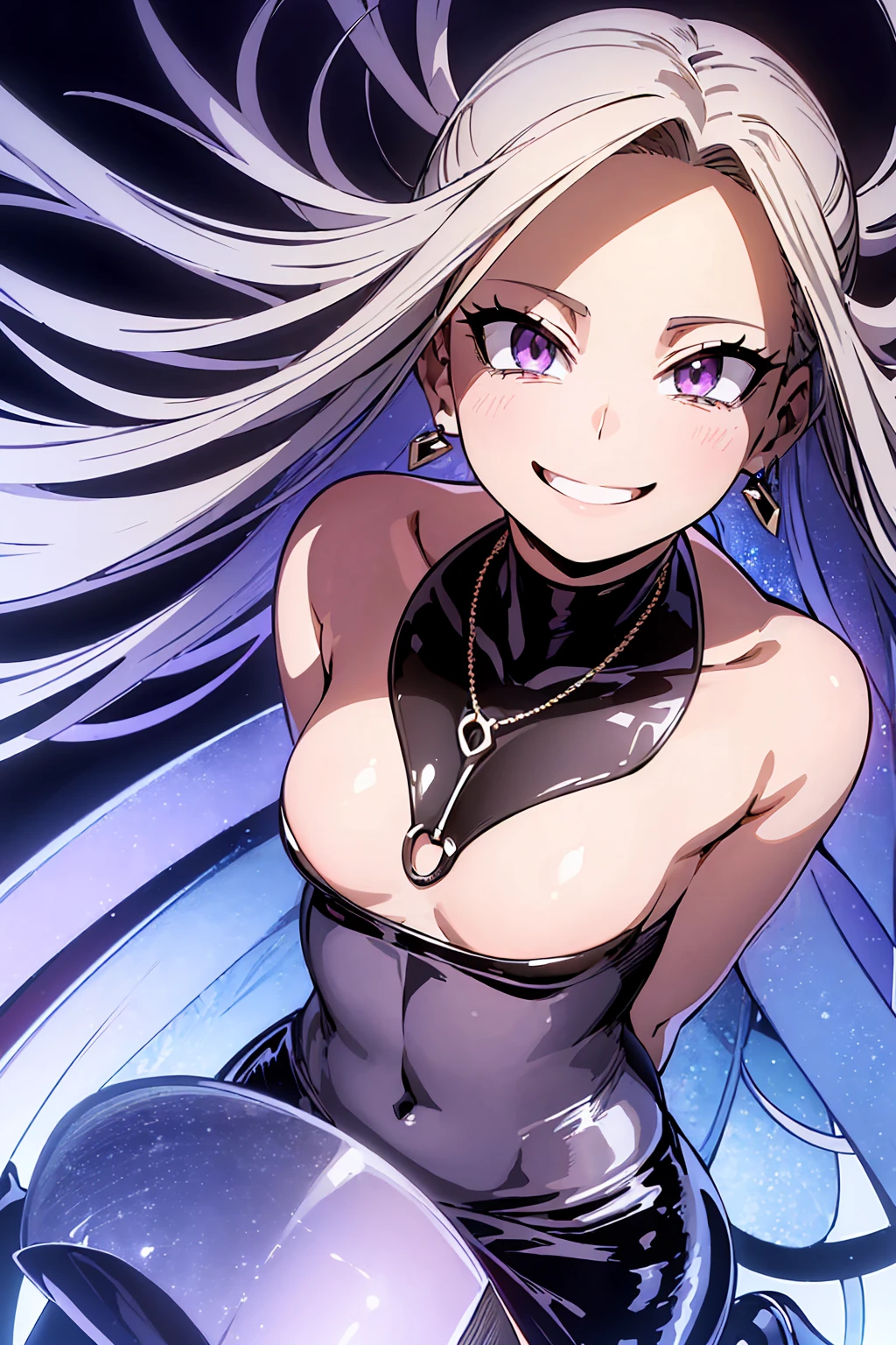 ((Biologically correct number of limbs))、(( Full body photo including face))、4K、((standing position))、masterpiece、((focus on the face))、((Symmetrical facial features))、Eyes of minute description、Beautiful woman、outstanding style、beautiful arms、beautiful legs、beautiful hands、(small ass、thin thighs)、Detailed depiction of faces、small earrings、necklace、(latex uniform、latex skirt、latex stockings、high heels)、close up of face、smile、The background is the park in the morning、