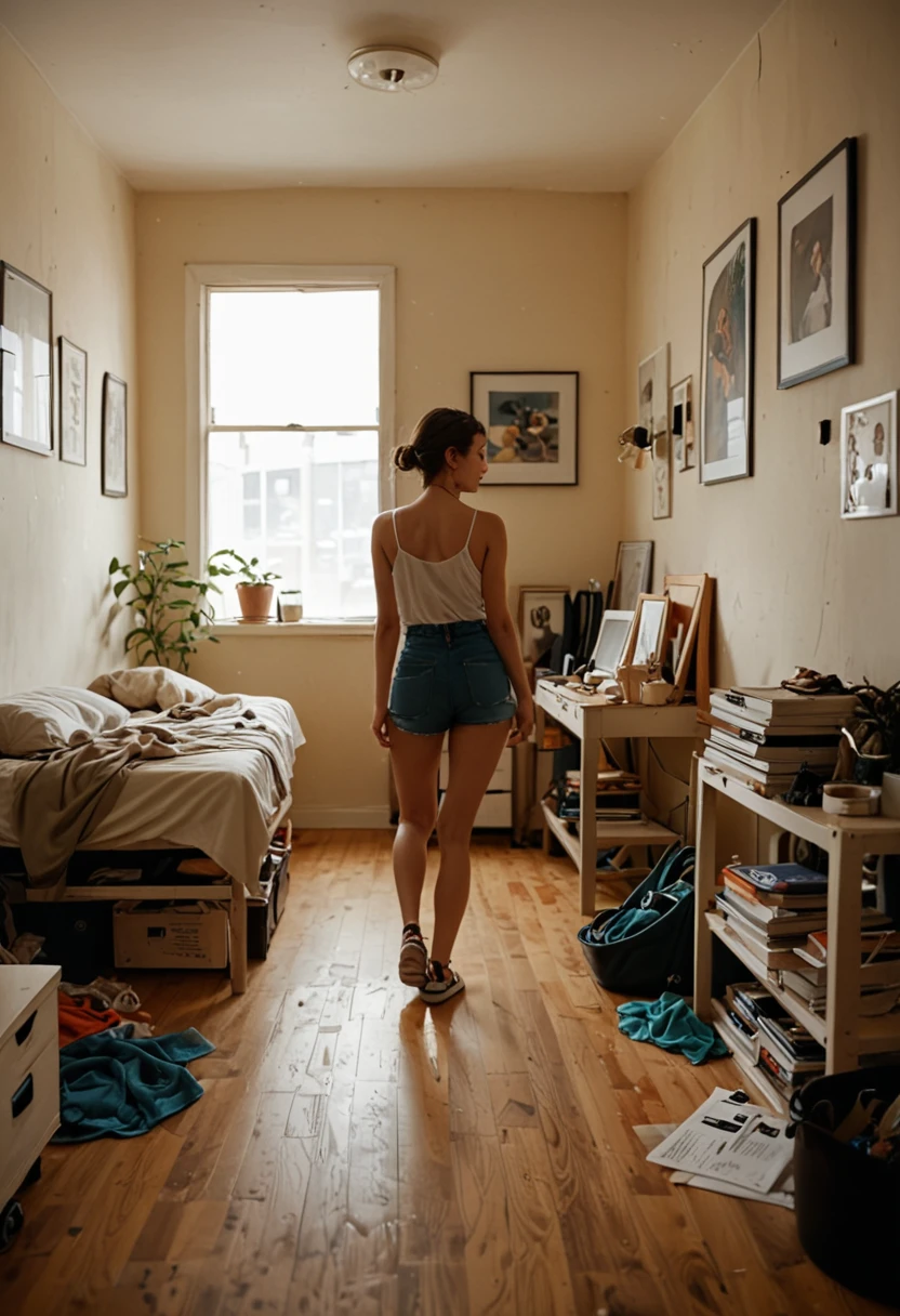 a person tidy up the room