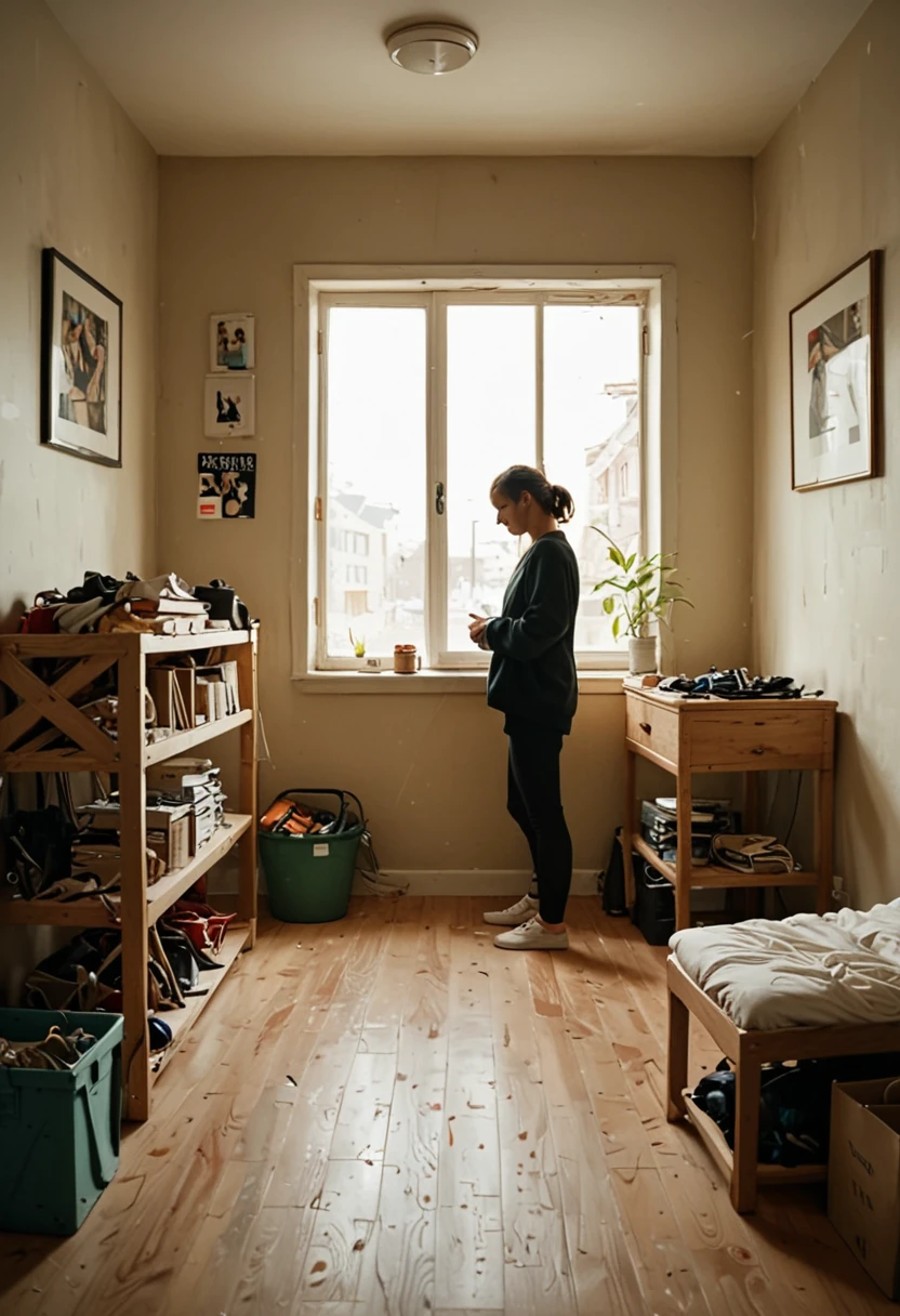 a person tidy up the room