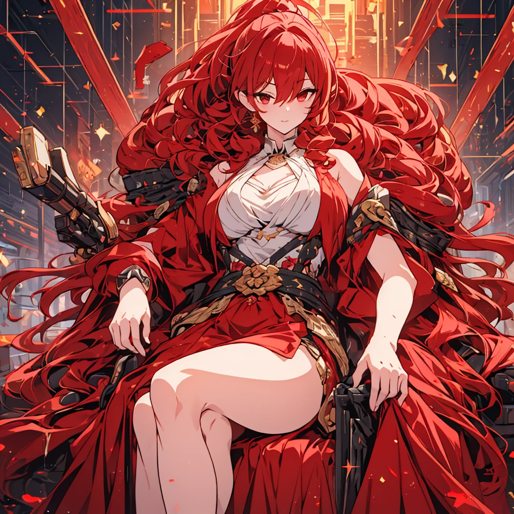 Crossing your legs, Anime style painting, An illustration, Liquor, バーに座ってカクテルを飲むwoman, look return, return, 背景の棚には多彩な色のLiquor瓶が並んでいる, Quiet bar, Calm expression, Perfect hands, elder, Redhead, Dignity at 50, ほろ酔いのwoman, alone、(Highly detailed returnground:1.0)、(Highly detailed returnground:1.0)、masterpiece、Highest quality、(Babes)、Fractal Art、Red eyes、Narrow eyes、Black and red dress, Reddish lips、From the shoulders up、smile、一人のwoman、Red Long Ponytail, Curly Hair, Red eyes,Golden accessories, alone, Big Breasts, woman, Take-out, Provocative laughter,40 year old woman,Queen of Sadism, Highly detailed returnground, Perfect Human Medicine,