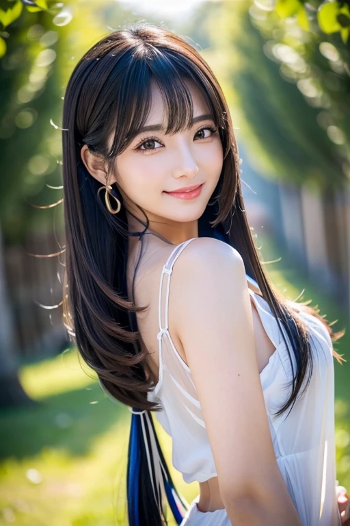 (((A real beauty))), RAW Photos, Black Hair、folder、Round eyes、False eyelashes、Straight Hair, Wavy Hair、correct、Moisturized lipstick、Striped Hair、Brown Hair、Blue Hair、(Gradient Hair)、Asymmetrical Hair、Hair behind the ear、Crossed bangs、Long Hair、((お尻までLong Hair))、Long Hair、Straight bangs、Smooth, silky hair、Hair up on one side、とんでもなくLong Hair、Light brown eyes、Ring Eye、Round eyes、Wicked Smile、A light smile、Cast a Shadow、(Extraordinary presence)、Atmospheric perspective、Backlight、Exposure、Lens flare、、最high quality、超High resolution、超High resolution、Very realistic, masterpiece、correct、Textured skin、high quality、最high quality、Awards、32k, 髪のfolder、Cunning、(A slight smile)、Shy laugh、Redness in the ears、correct、Subjective、Shine、360° View、Very detailed、超High resolution、解剖学的にcorrect、masterpiece、Emphasize the chest、High resolution、High detail、Long eyelashes、A slight blush、Compensate, I want to take off my clothes、(Hands on hips)、Captivating pose、Selfie、Various angles of view、Hair blowing in the wind、Nikon、wide shot