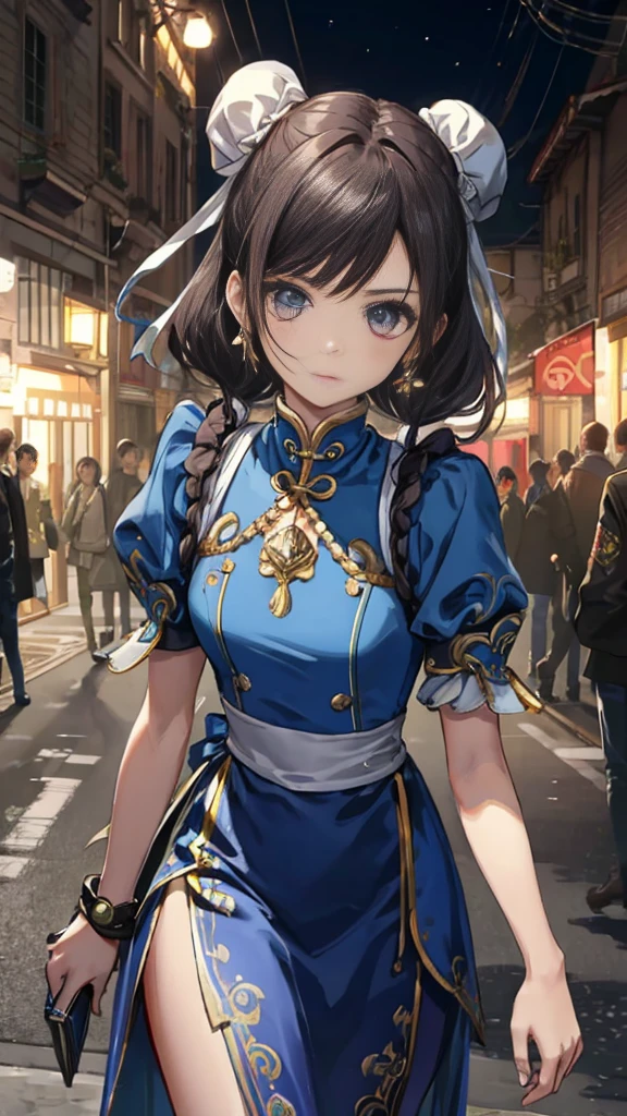 chun-li,((masterpiece)), ((best quality)), ((ultra detailed)), ((kawaii)), cute, (lovely), ((extremely detailed)), ((8K)), (beautiful),flat breast, tiny breast,full body