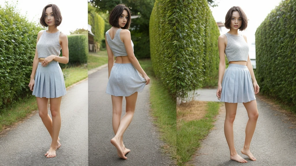 Fully naked bare feet short miniskirt