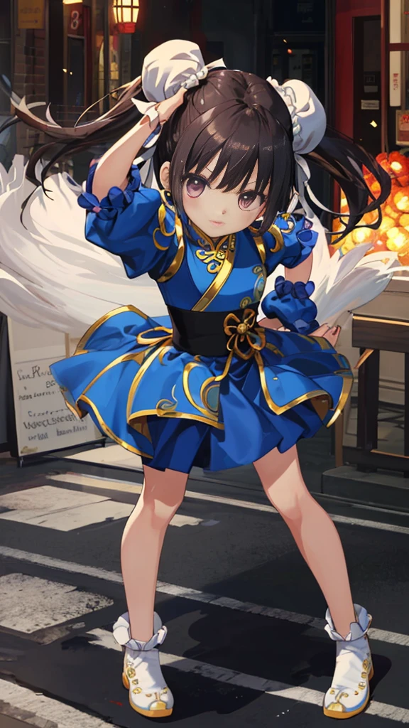 chun-li,((masterpiece)), ((best quality)), ((ultra detailed)), ((kawaii)), cute, (lovely), ((extremely detailed)), ((8K)), (beautiful),flat breast, tiny breast,full body