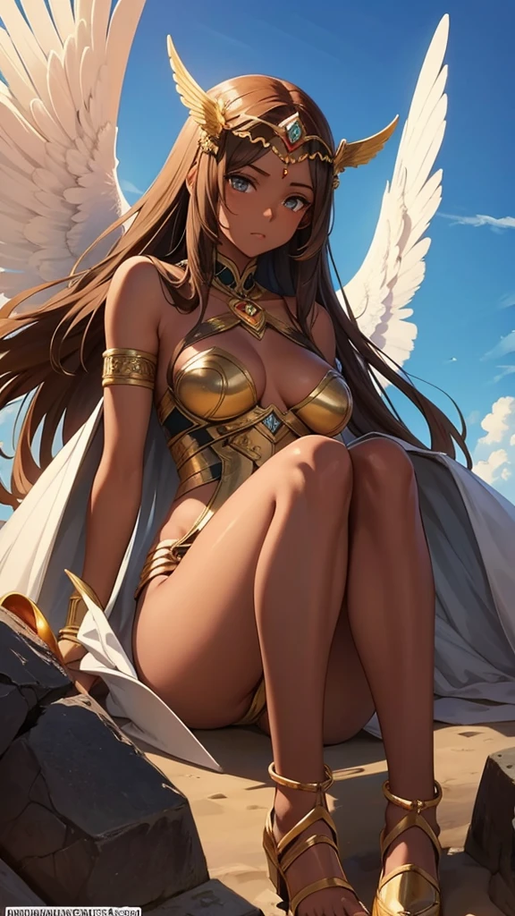 Brown skin　Beautiful War Goddess　High leg　Angel&#39;s wing　Gal Angel　Lewd face　Obscene tattoos