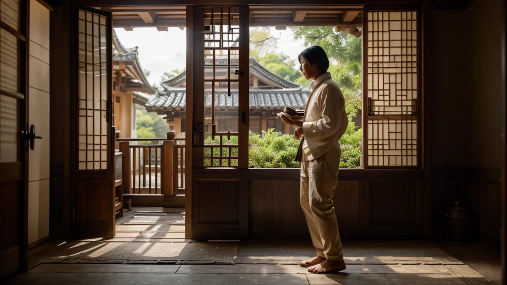 You stand on the threshold of a centuries-old teahouse, its wooden beams creaking under the weight of memories. The air smells of jasmine and nostalgia, and the fading afternoon light filters through paper-thin shoji screens. The teahouse owner, an enigmatic figure known only as “Crazy One,” beckons you inside. 4k high beautiful 
