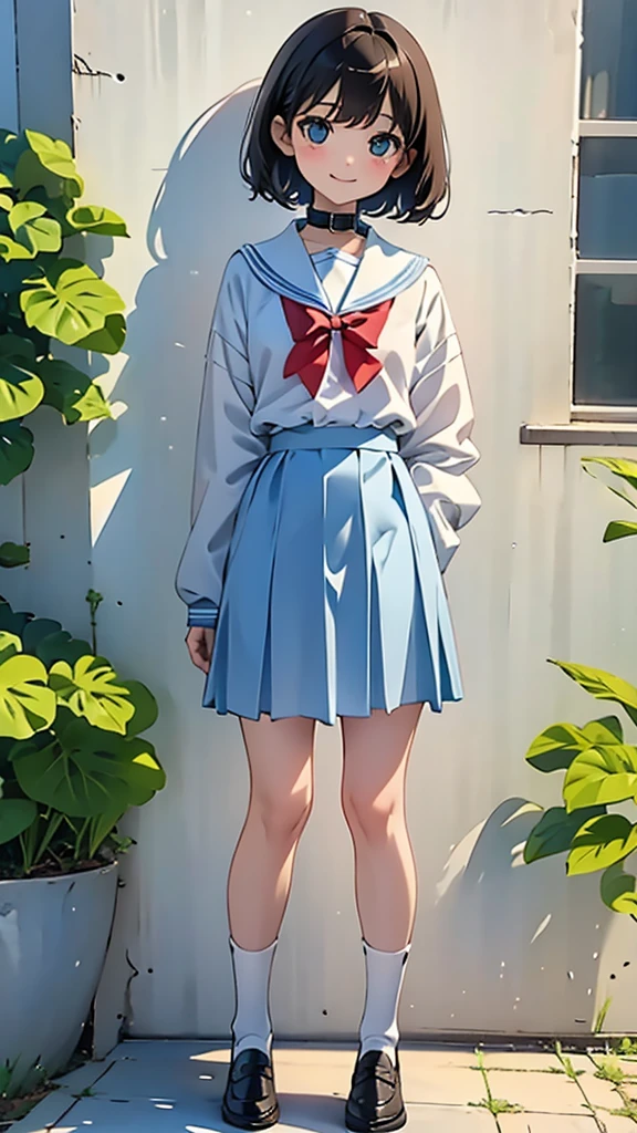 (1 Girl、alone、whole body、14 years old、natural standing posture)、(Standing casually)、(whole body:1.4)、(whole bodyショーケース)、(whole bodyを見せる)、((Character Concept Art))、(Portraiture:1.2)、(Detailed facial depiction、Carefully drawn face、A kind smile)、Short dark brown hair、Sailor suit、Navy blue sailor collar、uniform、Short skirt:1.37、超Short skirt、shoes、loafers、(Vintage、Classic)、((No background))、((White Background))、Blur the background、(No logo)、((watercolor))、Impressionist style painting、(Highest quality、masterpiece)、