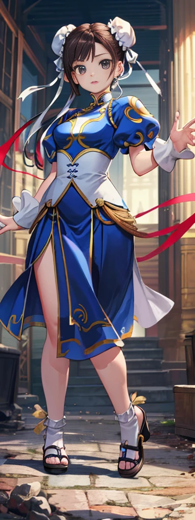 chun-li,((masterpiece)), ((best quality)), ((ultra detailed)), ((kawaii)), cute, (lovely), ((extremely detailed)), ((8K)), (beautiful),flat breast, tiny breast,full body