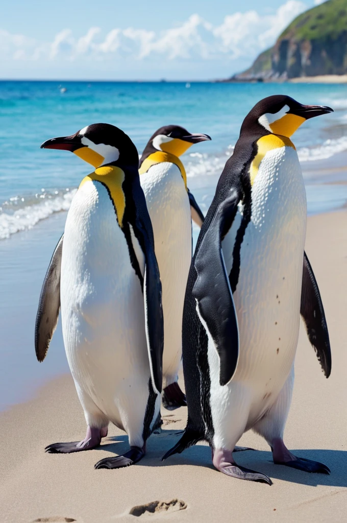 Penguins enjoying vacation on the beach