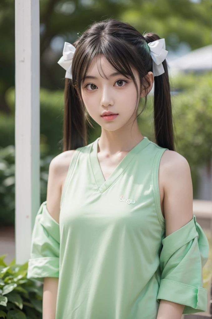 A girl with light green twin tails