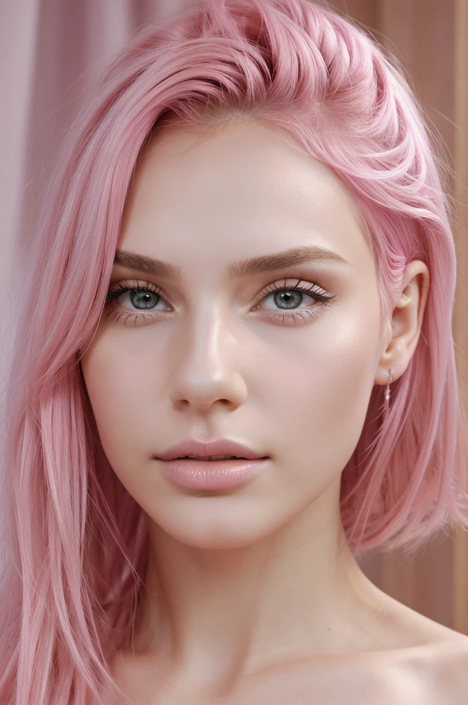 Beautiful russian girl pink hair pink lips sharp nose white skin naked