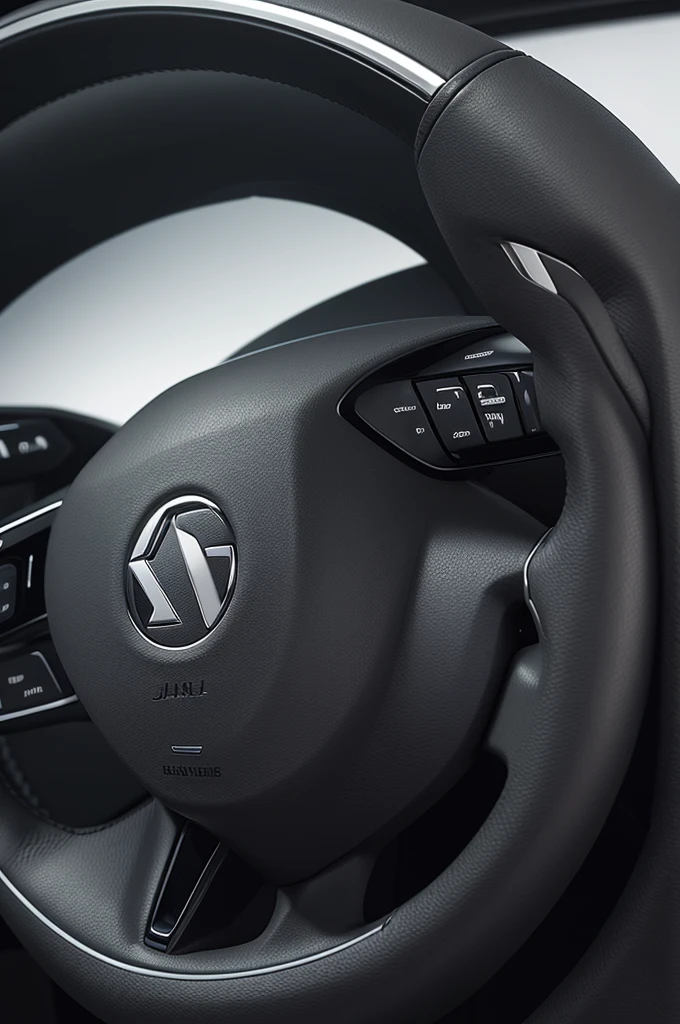 Create a business card with an image of a black steering wheel in the center of the steering wheel with JA written in white on a black background