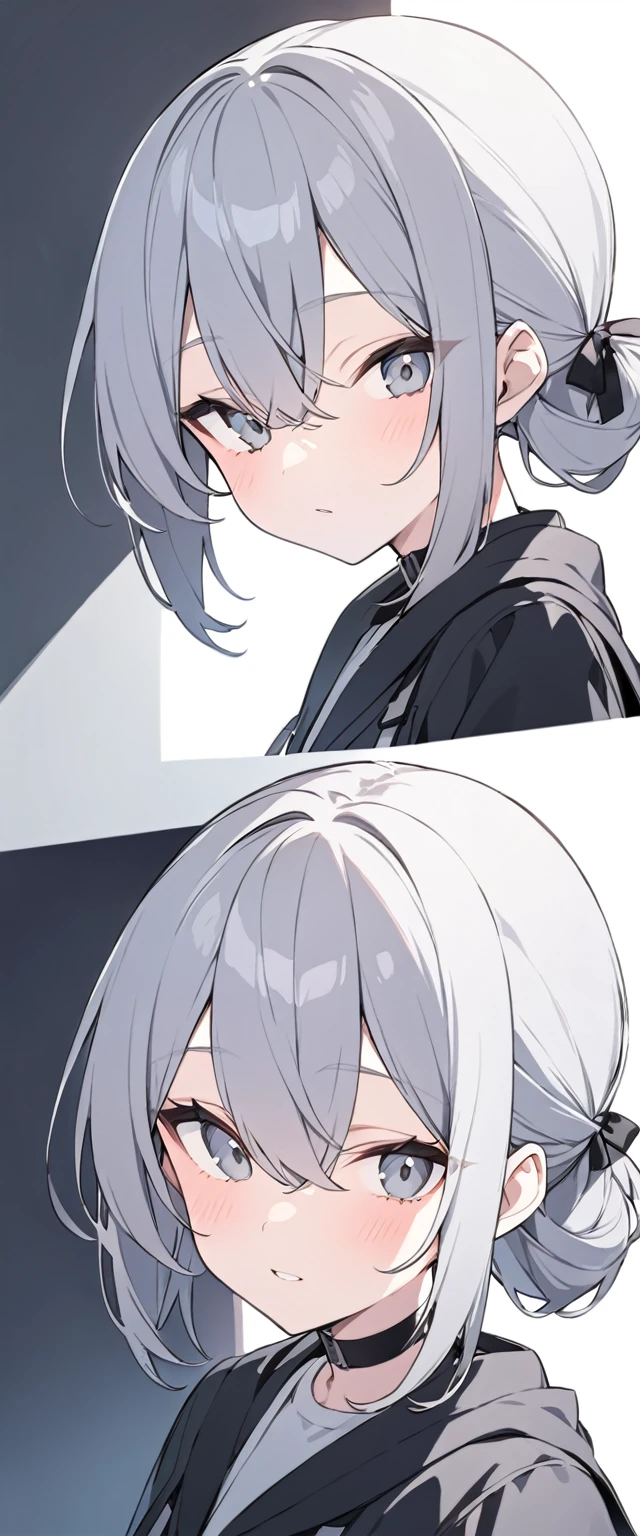 Gray hair(It's about to go to the waist) ・Large breasts(AND~About F?) ・Facing on her back ・Teasing but looking a little embarrassed ・Shaved ・No men present ・No text