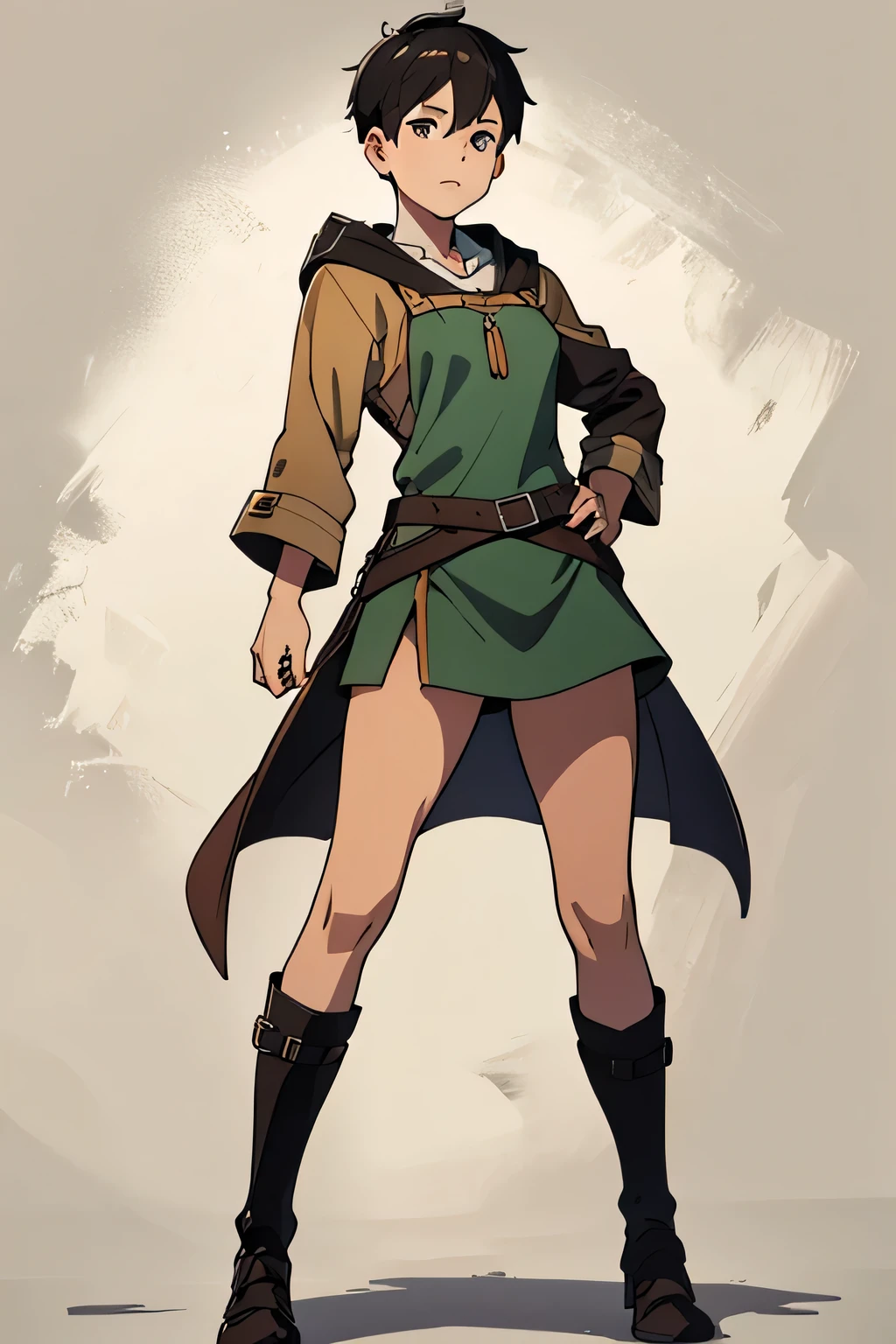 Tom boy, villager outfit, medieval, full body image