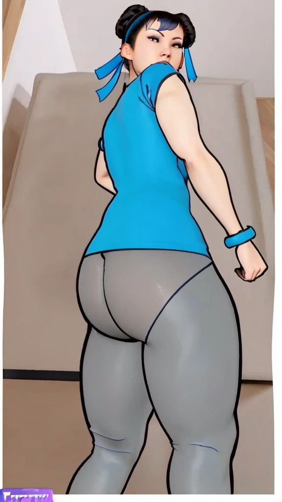 SF6 Chun-Li Nitrile Butadiene Royal Blue shirt thin grey Leggings Thighs Buttocks Streetfighter Buruma Gravure shirt Japanese gym shoes naked pantyline drawl