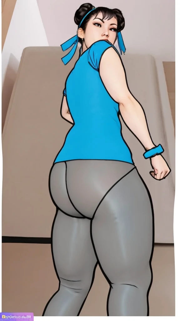SF6 Chun-Li Nitrile Butadiene Royal Blue shirt thin grey Leggings Thighs Buttocks Streetfighter Buruma Gravure shirt Japanese gym shoes naked pantyline drawl