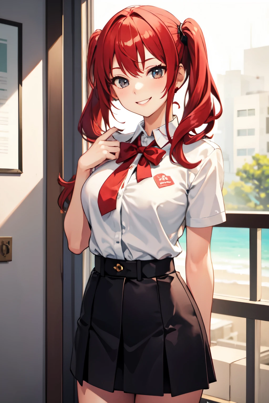 high school girl,Red hair,Lewd,smile