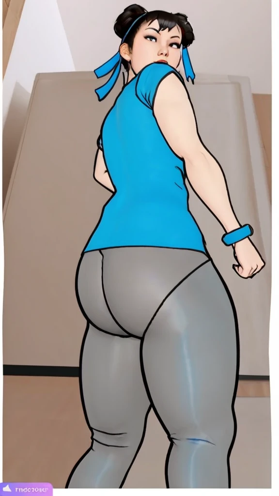 SF6 Chun-Li Nitrile Butadiene Royal Blue shirt thin grey Leggings Thighs Buttocks Streetfighter Buruma Gravure shirt Japanese gym shoes naked pantyline drawl