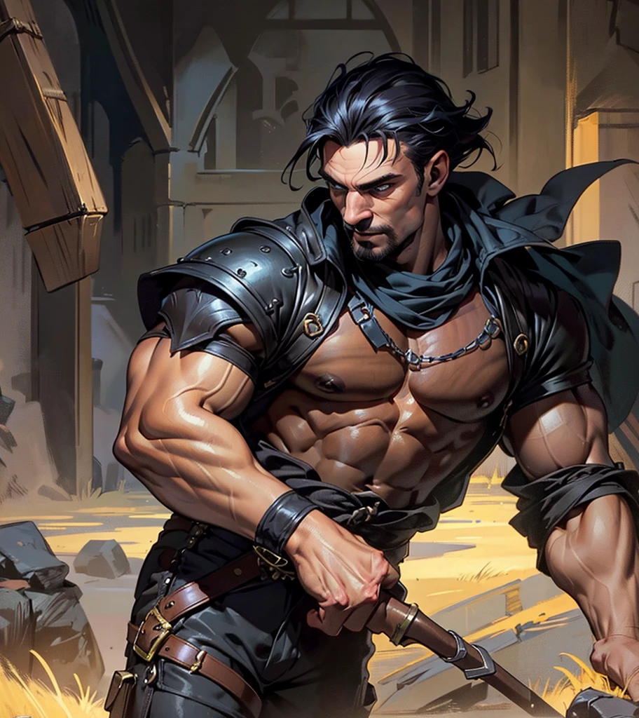 (((Appears to be 20 years old with youthful looks.))) (((Dark and sinister background at night.))) (((Solo character image.))) (((Generate a single character image.))) Dark fantasy art, (((Dark, night time background.))) (((Strong elements of dark medieval fantasy.))) (((Handsome rugged male.))) Night background. Dark. Eerie. Dark fantasy art, long blond hair, Scoundrel. Vagabond. Miscreant. Knave. This is an urban explorer in a dark fantasy realm. Looks mysterious, wearing a black shirt, black pants and black boots. Looks like a sneaky rogue in medieval fantasy urban setting. Looks like a shady rogue in a medieval fantasy setting. Looks like a medieval fantasy male character. Looks like a male rogue for Dungeons & Dragons in a medieval fantasy setting. Wears lots of black clothing. Looks like a handsome criminal for a medieval fantasy setting. Looks shifty. Looks suspicious. Looks untrustworthy. wearing black leather medieval clothing, sneaky, rogue, muscular, bodybuilder, gorgeous face, fantasy artwork, fantasy attire, fantasy adventurer, masterpiece:1.3,madly detailed photo:1.2, hyper-realistic lifelike texture:1.4, picture-perfect:1.0,8k, HQ,best quality:1.0, (masterpiece,fantasy,art, best quality, unreal engine, 8k, ultra HD, centered image, absurdres