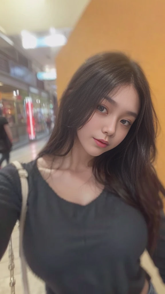 (best quality, masterpiece:1.2), perfect body, slim waist, large breasts, off-shoulder printed sweatshirt, jeans, quiet alley, vibrant