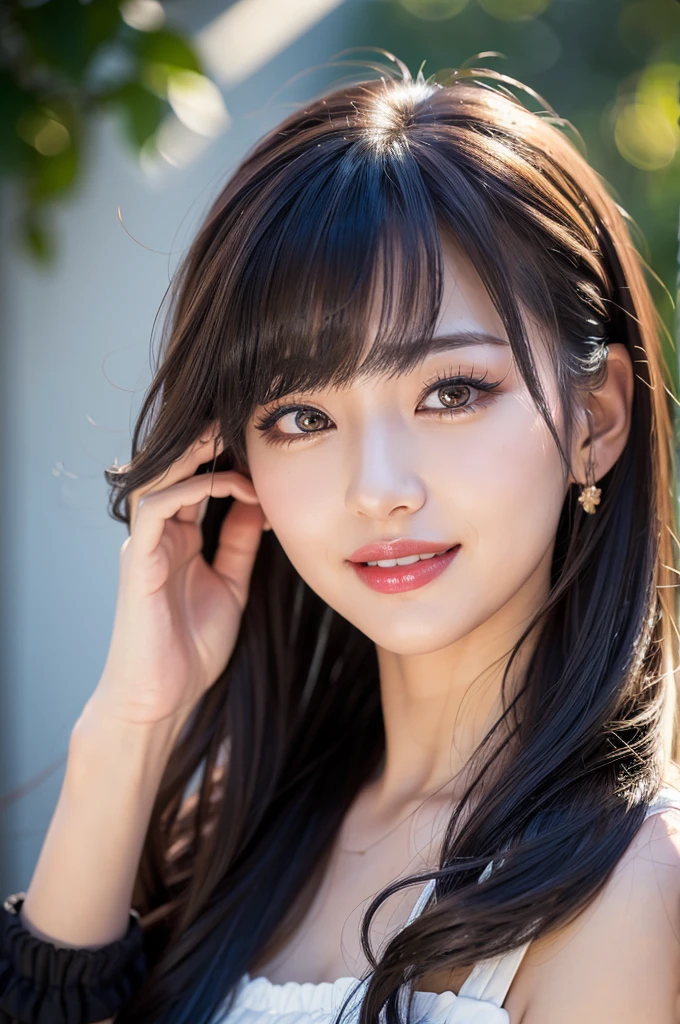 (((Real beauty))), RAW Photos, Black Hair、folder、Round eyes、False eyelashes、Straight hair, Wavy Hair、correct、Deep red lipstick、Striped Hair、Brown Hair、Blue Hair、(Gradient Hair)、Asymmetrical Hair、Hair behind the ear、Crossed bangs、Long Hair、((お尻までLong Hair))、Long Hair、Smooth, Silky Hair、Hair up on one side、とんでもなくLong Hair、Light brown eyes、Ring Eye、Round eyes、Wicked Smile、A light smile、Cast a Shadow、(Extraordinary presence)、Atmospheric perspective、Backlight、Exposure、Lens flare、、最high quality、超High resolution、超High resolution、Very realistic, masterpiece、correct、Textured skin、high quality、最high quality、Awards、32k, 髪のfolder、Crafty、C-CAP&#39;s Boobs、Bold、（A light smile）、Embarrassed laugh、Redness in the ears、correct、Shine、360° View、Very detailed、超High resolution、解剖学的にcorrect、masterpiece、Accentuate your breasts、High resolution、High detail、Long eyelashes、A slight blush、Compensate,I don&#39;t want to wear clothes、 (((Full Body Shot)))、（(Roll up your hair)）、Seductive pose、Shooting from a distance、Different angles of view、Waist height 、Sony FE、Hair blowing in the wind、