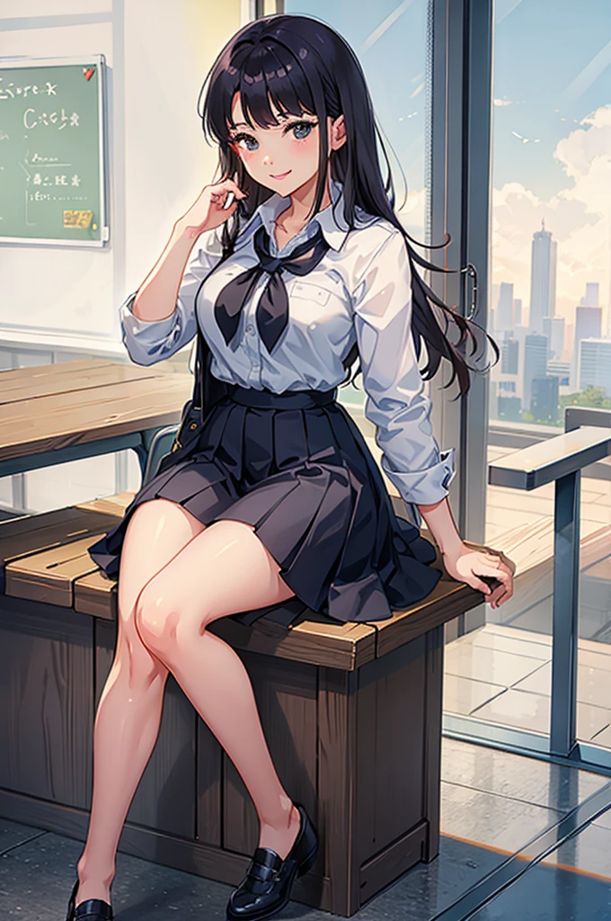score_9,score_8_up,score_7_up,BREAK source_anime,1 girl,clothed,1black hair girl, high resolution, Anime style , photo, photography, Detailed backgroundboots,Cowboy shooting, looking at the audience,A faint smile, earrings, skirt, Necklace, Vest, Cross your legs, from below, On the sofa, Windows, living room,