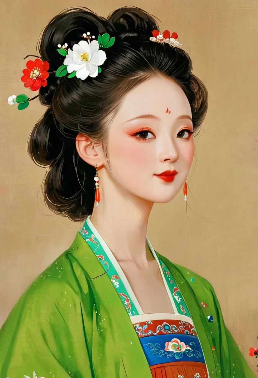 a close up of a woman in a green dress with a flower in her hair, palace , a girl in hanfu, ancient chinese princess, chinese princess, ancient chinese beauties, ancient china art style, ancient asian dynasty princess, wearing ancient chinese clothes, beautiful character painting, by Qu Leilei, inspired by Qiu Ying, chinese painting style, by Li Fangying