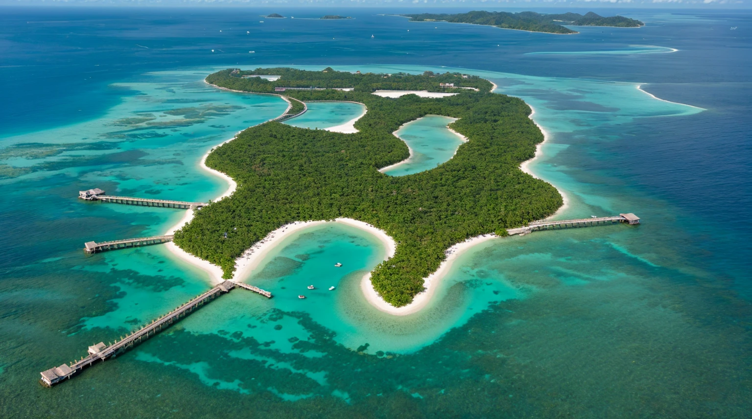 This is an artificial island, the image of the island is not changed, only the water surface is turned into water as clear as the Maldives sea and behind is a strip of mangrove forest.