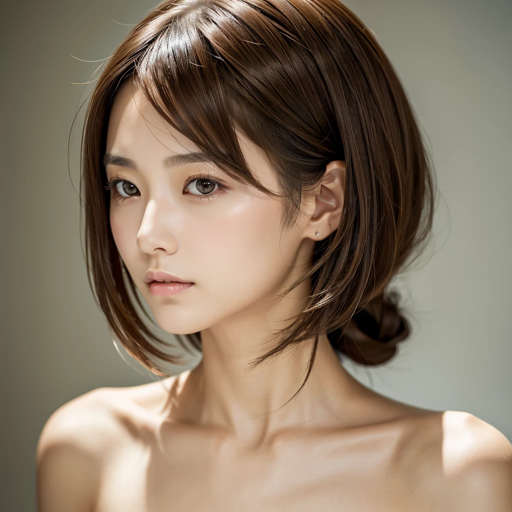 Highest quality, Realistic, Perfect Human Anatomy, Very detailed, Very delicate and beautiful, Raw photo, Professional Lighting, Illumination, Depth of written boundary, Single focus, whole body, Skinny Japanese woman, 30-year-old woman, Brown Hair, Small Head, Beautiful Eyes, True Face, Realistic skin, Fine grain, (Fashionable hairstyles: 1.3),