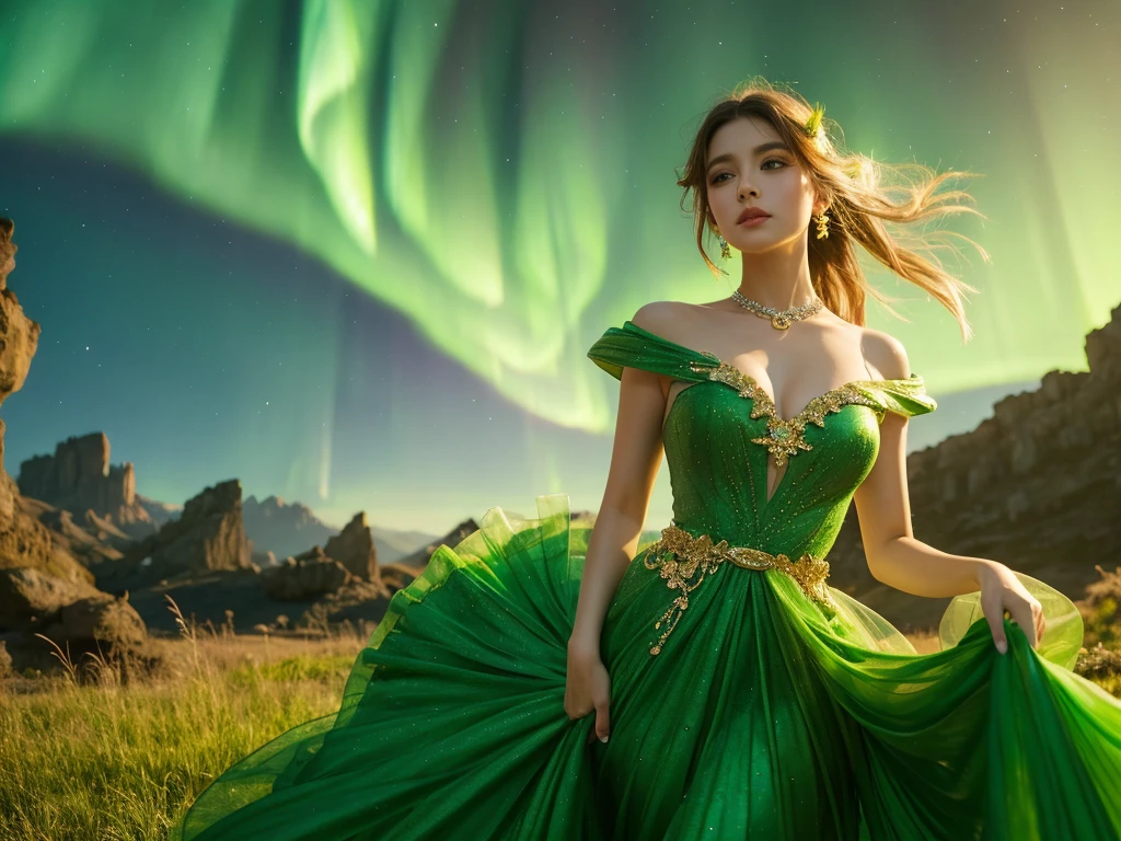 Aurora　Emerald green　Yellow Dress　Beauty　Photo style　Fantasy　