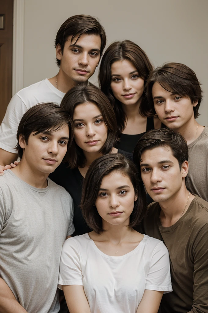 photo of a family consisting of 4 people, a father with short hair, a mother with loose hair, one son, and one daughter 