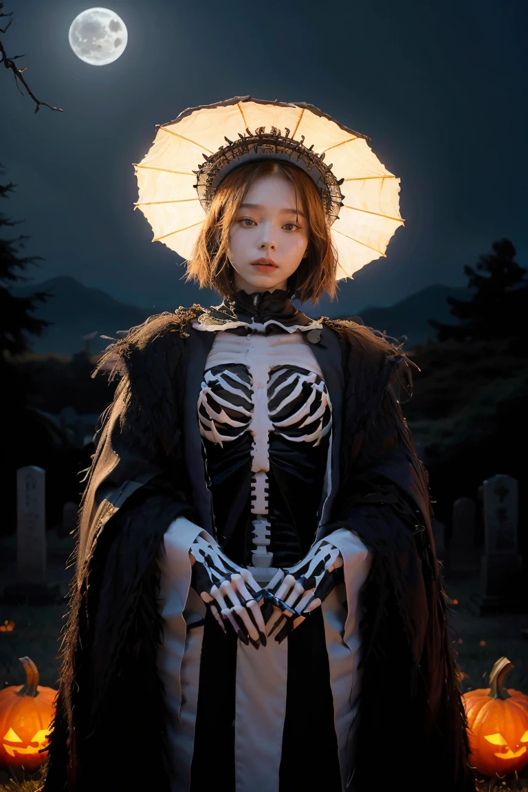 arafed woman in a skeleton costume with a hat on her head, hone onna skeleton geisha, skeleton girl, xue han, goddess of death, goddess of death in a graveyard, inspired by Xie Huan, eerie art style, saint skeleton queen, lulu chen, halloween art style, jingna zhang, wenfei ye, 2 d cg