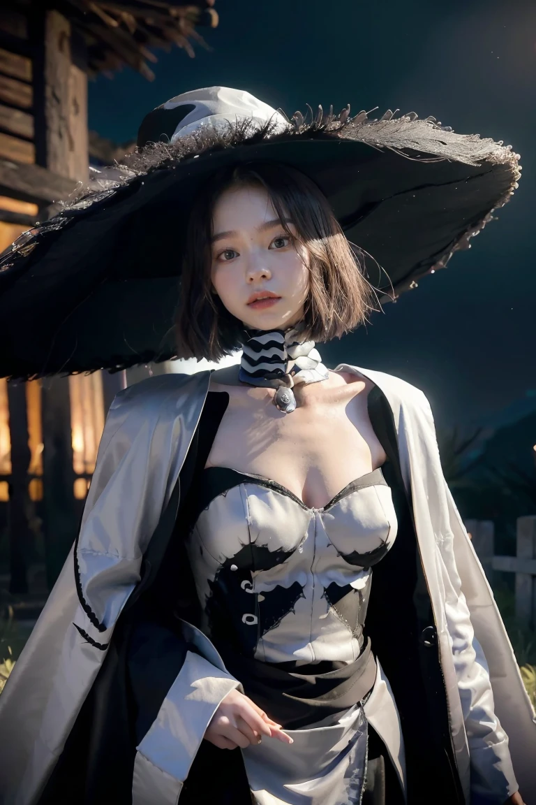 arafed woman in a skeleton costume with a hat on her head, hone onna skeleton geisha, skeleton girl, xue han, goddess of death, goddess of death in a graveyard, inspired by Xie Huan, eerie art style, saint skeleton queen, lulu chen, halloween art style, jingna zhang, wenfei ye, 2 d cg