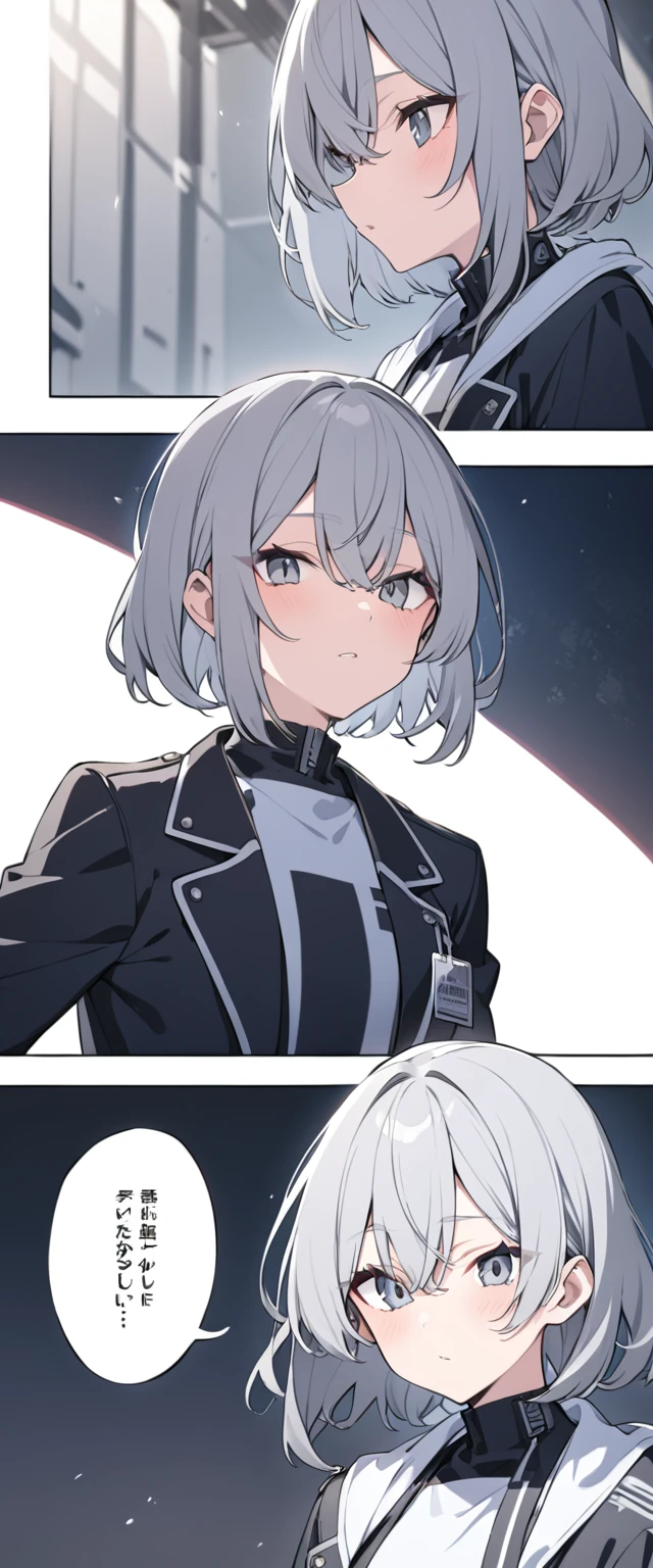Gray hair(It's about to go to the waist) ・Large breasts(AND~About F) ・Looking up ・Flirting but also a little embarrassed ・Self-indulgent outfit
