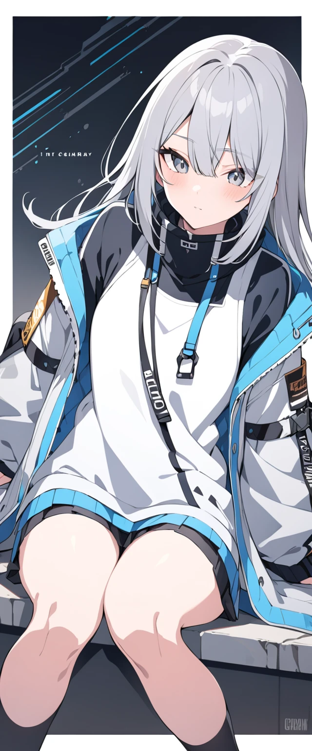 Gray hair(It's about to go to the waist) ・Large breasts(AND~About F) ・Looking up ・Flirting but also a little embarrassed ・Self-indulgent outfit