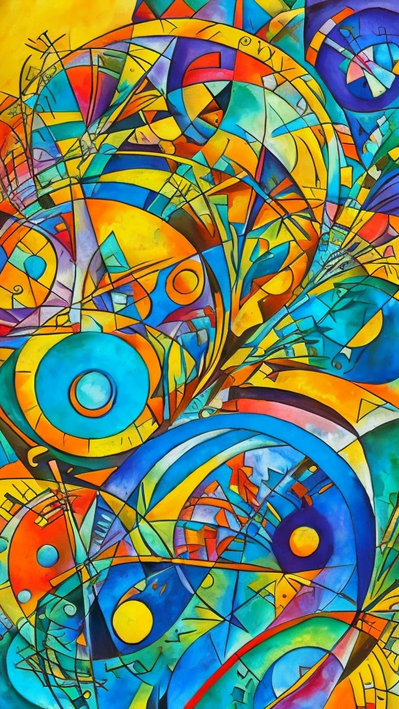 create a geometric decorative plate Kandinsky art style+tribal van Gogh art style+vibrant gouache paint with texture+biomechanical science fiction+Ink pastel tones