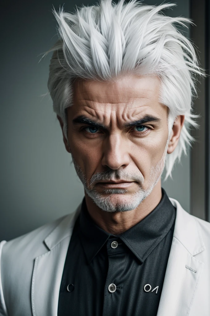 white haired man with intimidating look