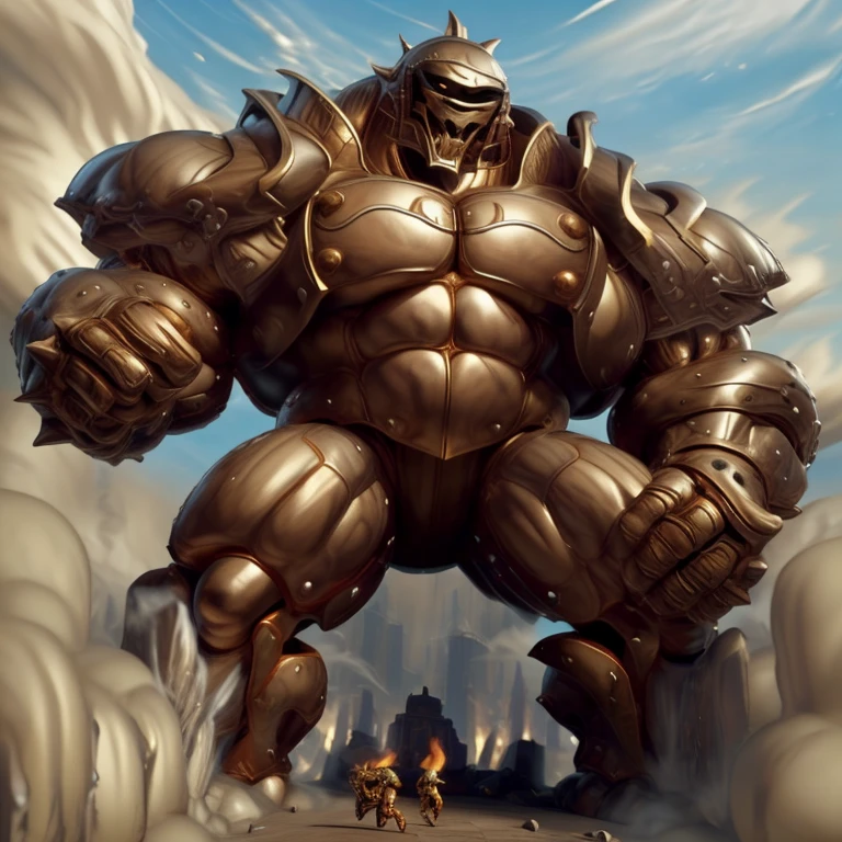 SOLO (masterpiece. official art. 8k. best quality. detailed full body. full body.)

(situation 1 : dominating Armored Flazzard. Armored Flazzard is over 1000 meters long. focus GIANT mechanical Muscular Armored Flazzard is trampling the city. Looking down. macro. stomp. Low-angle perspective. emphasizing the immense size.)

(situation 2 :smoke and flames rising from the destruction in the city)

(Additional details 1: real texture material. whole body shines like metal. emphasizes the muscles. suit fully made of metal.).

(Additional details 2: Detailed head. Detailed Body. Detailed abs. gigantic muscles. HYPER MUSCLES. Gigachad Muscular. big muscle. pecs. triceps. traps. unusually developed muscular body. body full of huge muscles. showing off muscles. pectorales enormes. Exaggeratedly huge muscles. huge muscles. long legs.).
his back he wears a golden cloak.