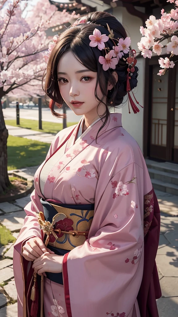 Oiran　Apparition　cherry blossoms　Best Quality, Masterpiece, Ultra High Resolution, (Realisticity: 1.4), Original Photo, Cinematic Lighting
