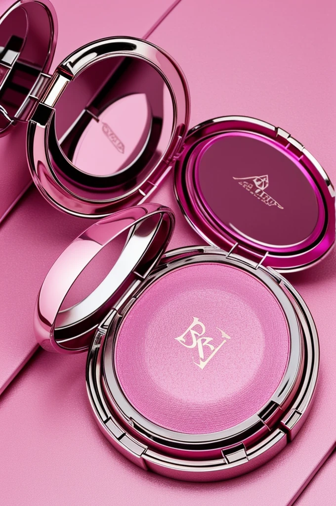 Compact cosmetic with creative designs that's the colour pink and has royalty theme.
