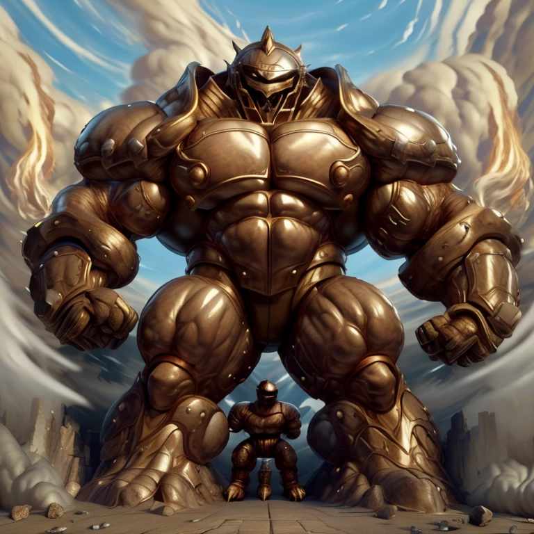 SOLO (masterpiece. official art. 8k. best quality. detailed full body. full body.)

(situation 1 : dominating Armored Flazzard. Armored Flazzard is over 1000 meters long. focus GIANT mechanical Muscular Armored Flazzard is trampling the city. Looking down. macro. stomp. Low-angle perspective. emphasizing the immense size.)

(situation 2 :smoke and flames rising from the destruction in the city)

(Additional details 1: real texture material. whole body shines like metal. emphasizes the muscles. suit fully made of metal.).

(Additional details 2: Detailed head. Detailed Body. Detailed abs. gigantic muscles. HYPER MUSCLES. Gigachad Muscular. big muscle. pecs. triceps. traps. unusually developed muscular body. body full of huge muscles. showing off muscles. pectorales enormes. Exaggeratedly huge muscles. huge muscles. long legs.).
his back he wears a golden cloak.