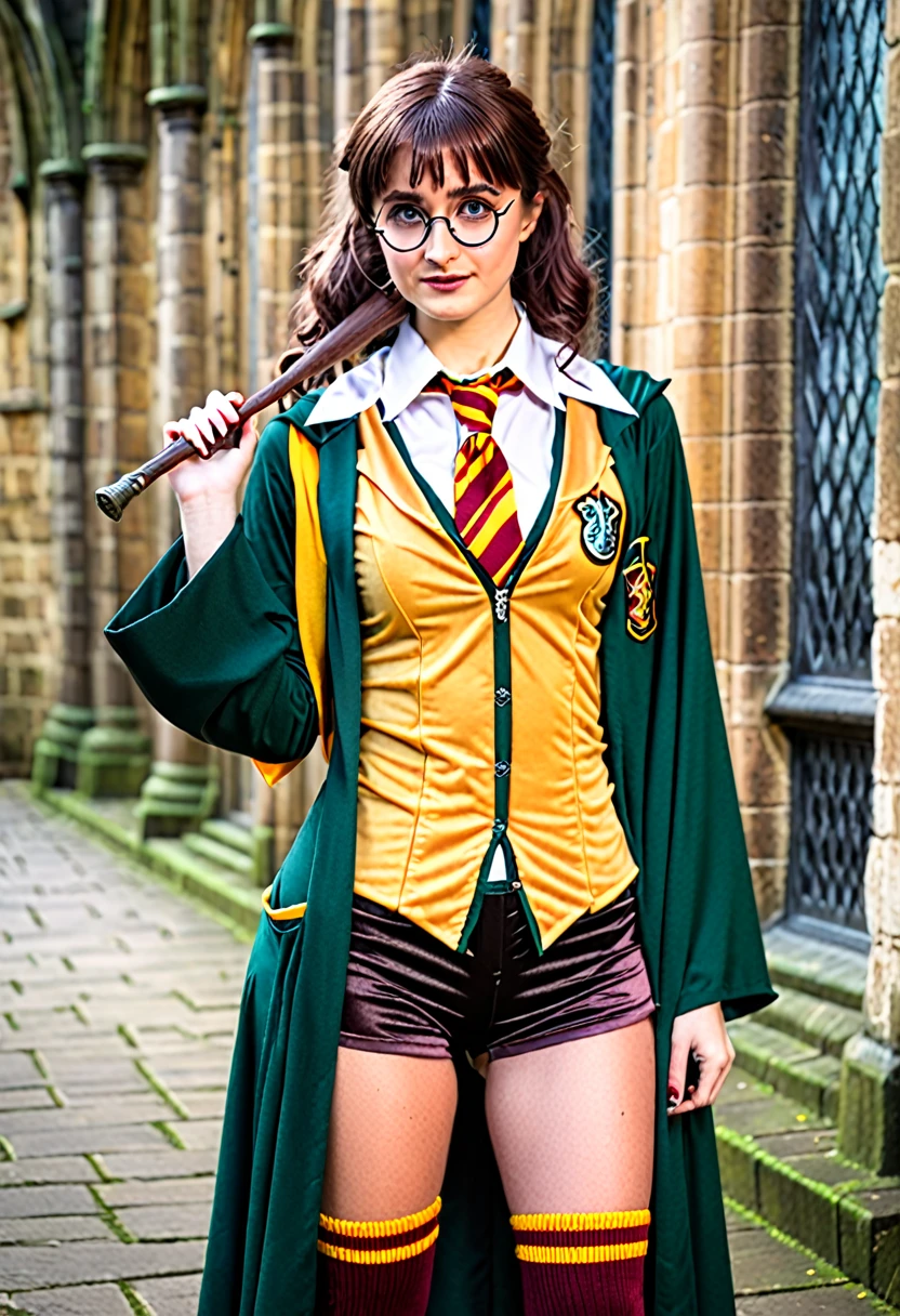 sexy woman in a harry potter cosplay outfit