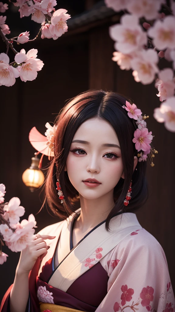 Oiran　Apparition　cherry blossoms　Best Quality, Masterpiece, Ultra High Resolution, (Realisticity: 1.4), Original Photo, Cinematic Lighting